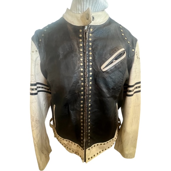 Wilsons Leather Moto Jacket Vintage Rare Biker Woman Men Distressed IX XXL Plus - Picture 7 of 15